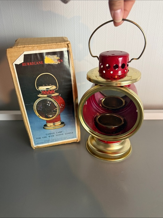 Other - Hurricane Lantern Candle Lamp - Red and Gold Vintage